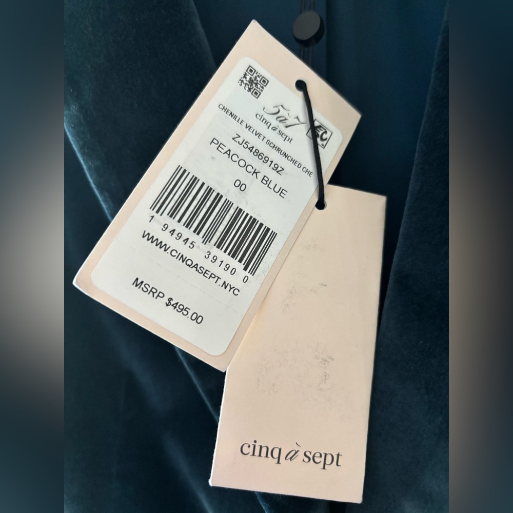 Cinq à Sept Deep Peacock Blue Velvet Blazer NWT $495 Women’s Sz 00 - Picture 5 of 16